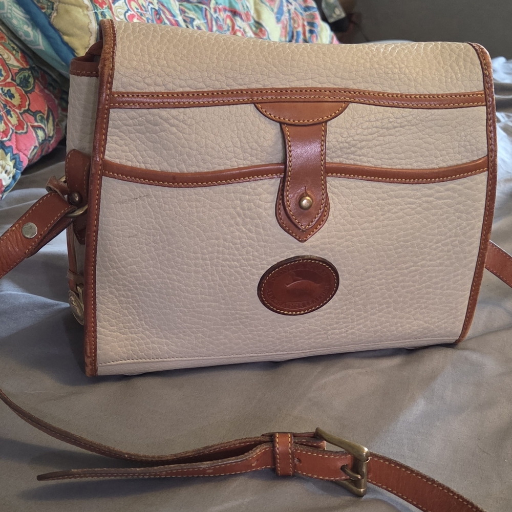 Dooney & Bourke Pebble Leather Crossbody - Cream with Brown Trim